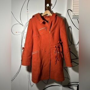 Unique Orange Felt Giorgio Coat with Bows+ accents,
Lined Warm Coat w/pockets